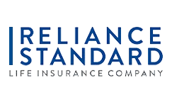 Reliance Standard Life Insurance Company logo in blue letters on a gray textured background.